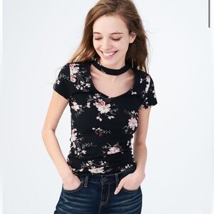 Aeropostale Floral Choker Bodycon Top Size Small